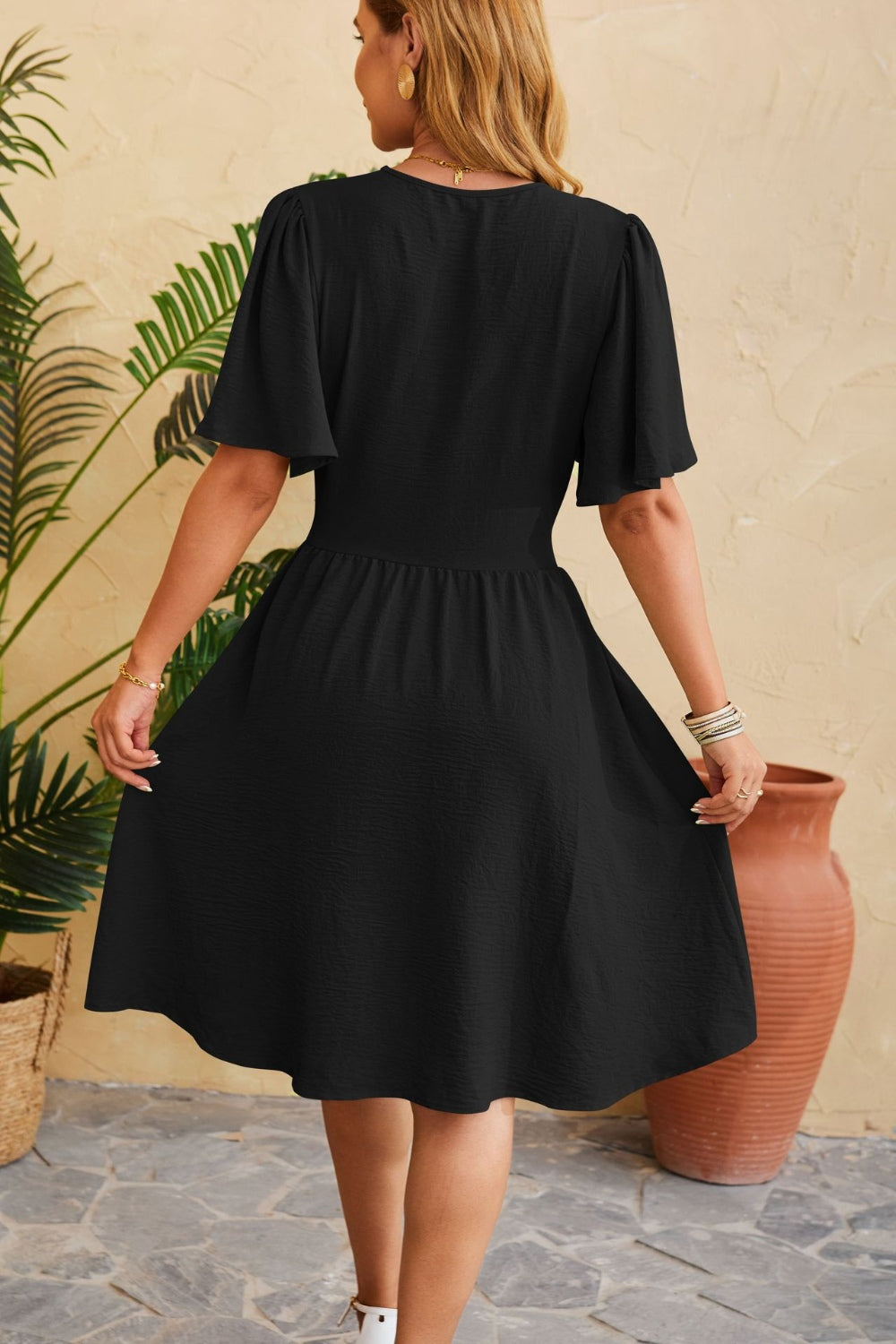 Ruched Surplice Short Sleeve Dress