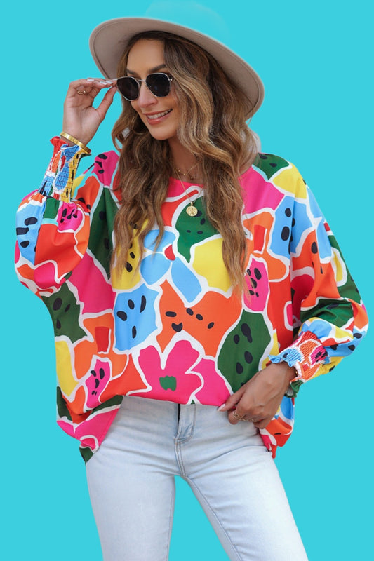 Abstract Lantern Sleeve Blouse