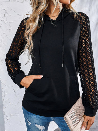 Women's fashion lace splicing hooded Pullover