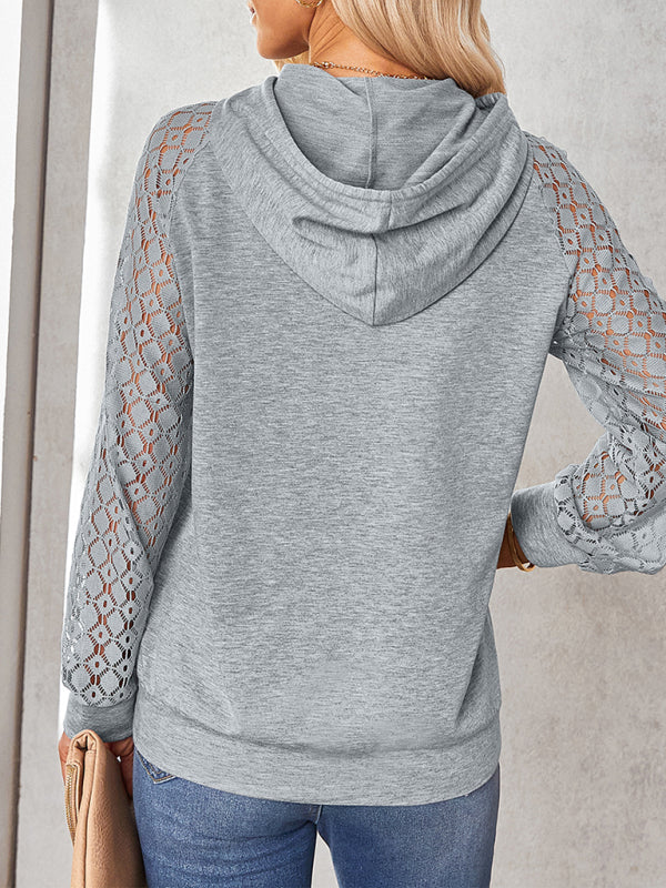 Women's fashion lace splicing hooded Pullover