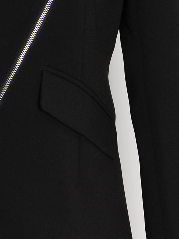 Women's fashion loose asymmetric metal zipper decorated suit