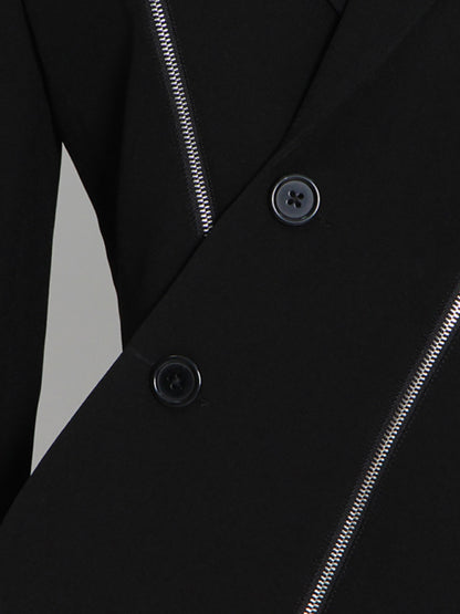 Women's fashion loose asymmetric metal zipper decorated suit