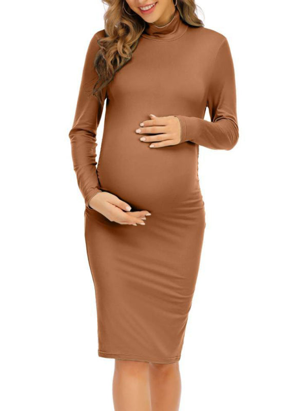 Solid color simple maternity long sleeve dress