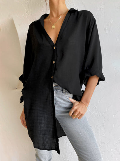 Women's Solid Color Oversize Three-quarter Sleeve Shirt
