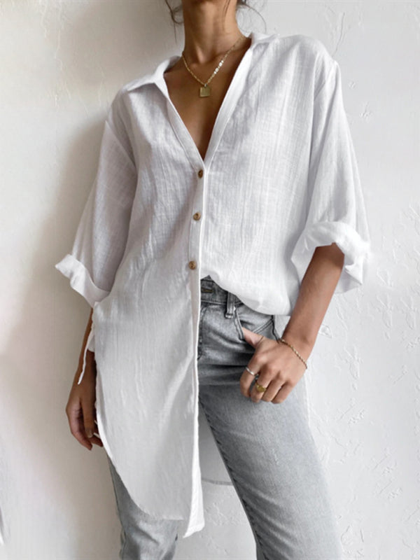 Women's Solid Color Oversize Three-quarter Sleeve Shirt