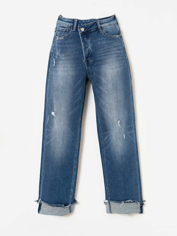 Women's Washed High Waist Drawstring Jeans