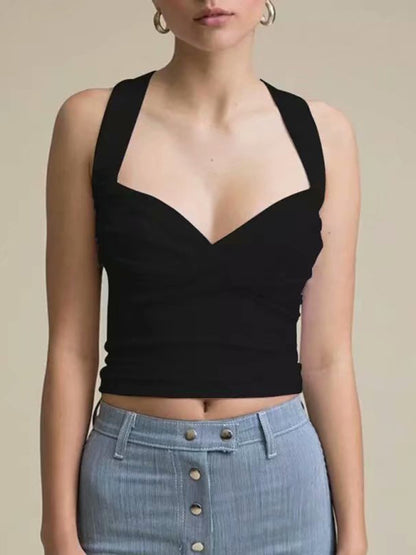 Spring and summer new sexy slim deep V knitted sweater camisole top