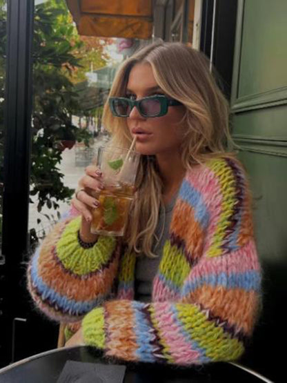 Women's Casual Multicolor Long Sleeve Sweater Knitted Cardigan