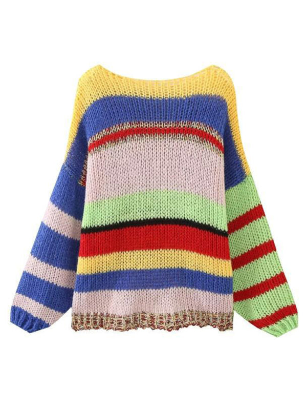 Women's Casual Round Neck Hollow Colored Lazy Sweater