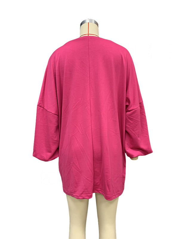 Women's Casual Solid Color Loose Long Sleeve Round Neck Long Sweatshirt