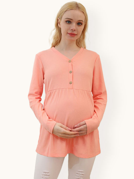 European and American solid color V-neck long sleeve nursing maternity tops